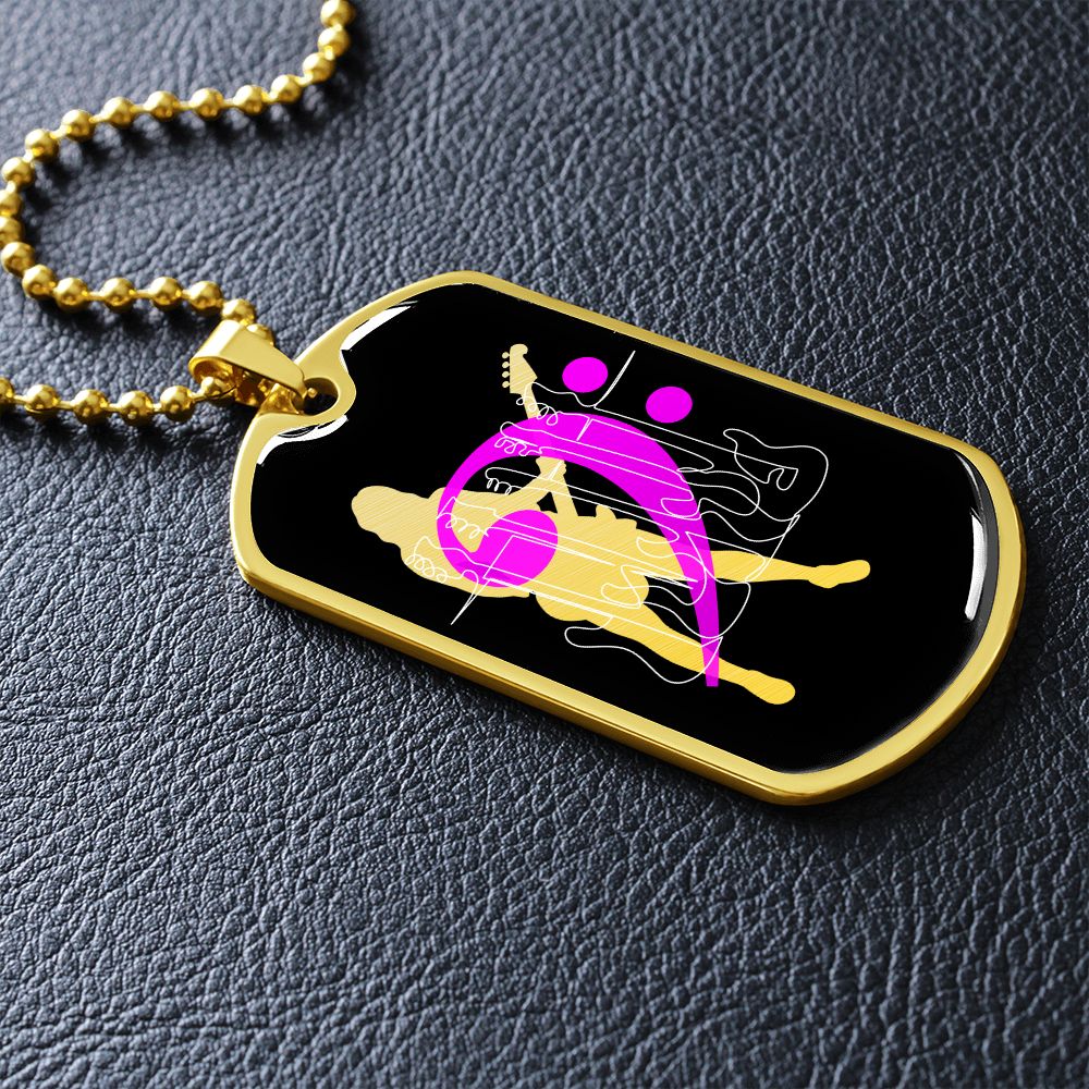 Dog Tag Necklace Black | Female Bassist Cutout | Bass Guitars | Pink Bass Clef