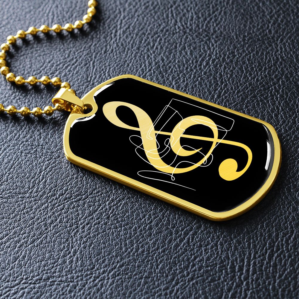 Dog Tag Necklace Black | G-clef Cutout | Piano