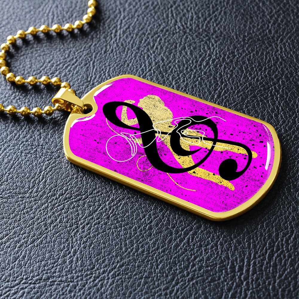 Dog Tag Necklace Pink | Female Singer Cutout | Mic | Black Clef