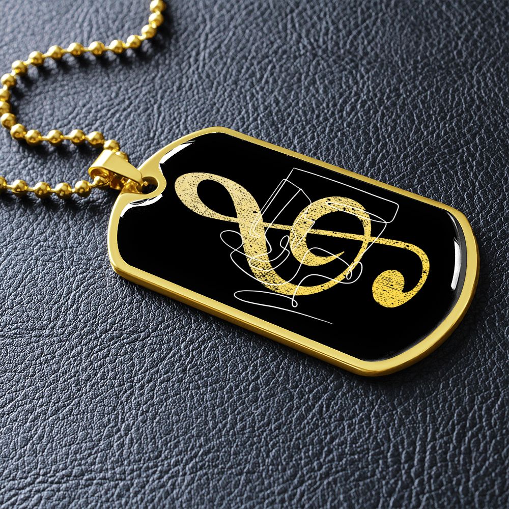 Dog Tag Necklace Black | G-clef Cutout | Piano | Distressed