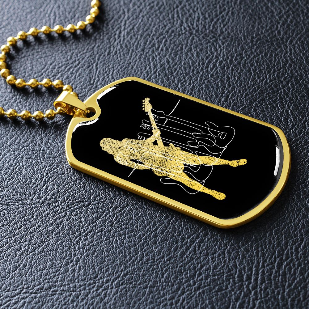 Dog Tag Necklace Black | Female Bassist Cutout | Bass Guitars Distressed