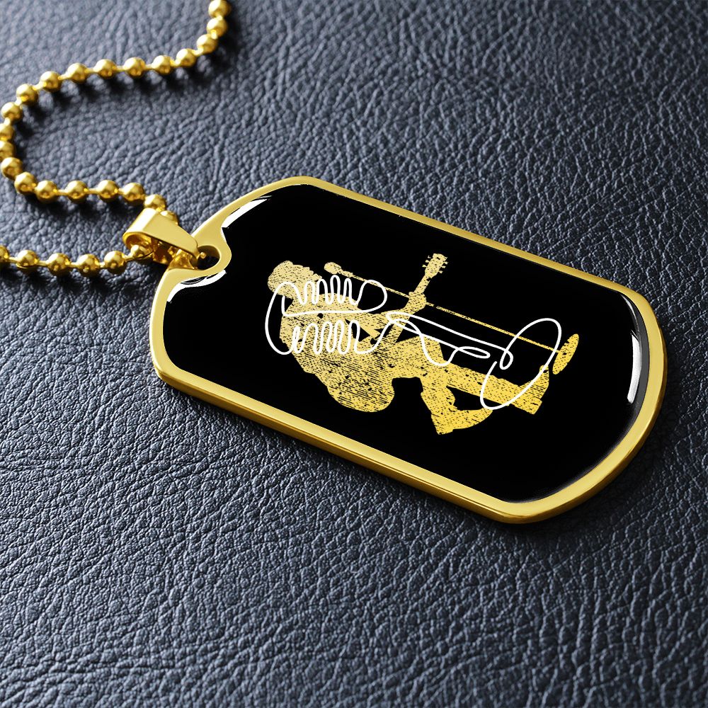 Dog Tag Necklace Black | Male Singer Cutout | Vintage Mic | Pink Clef