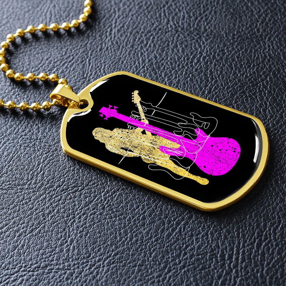Dog Tag Necklace Black | Female Bassist Cutout | Bass Guitars | Pink Bass