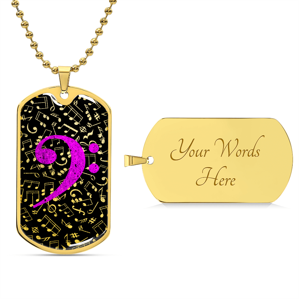 Dog Tag Necklace Black | Music Pattern Cutout | Pink Bass Clef