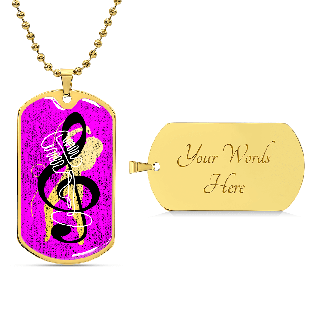 Dog Tag Necklace Pink | Female Singer Cutout | Vintage mic | G-clef