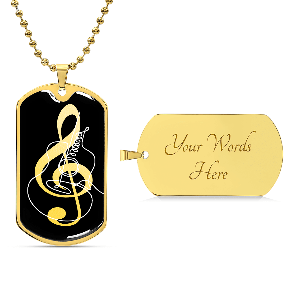 Dog Tag Necklace Black | G-clef Cutout | Guitar