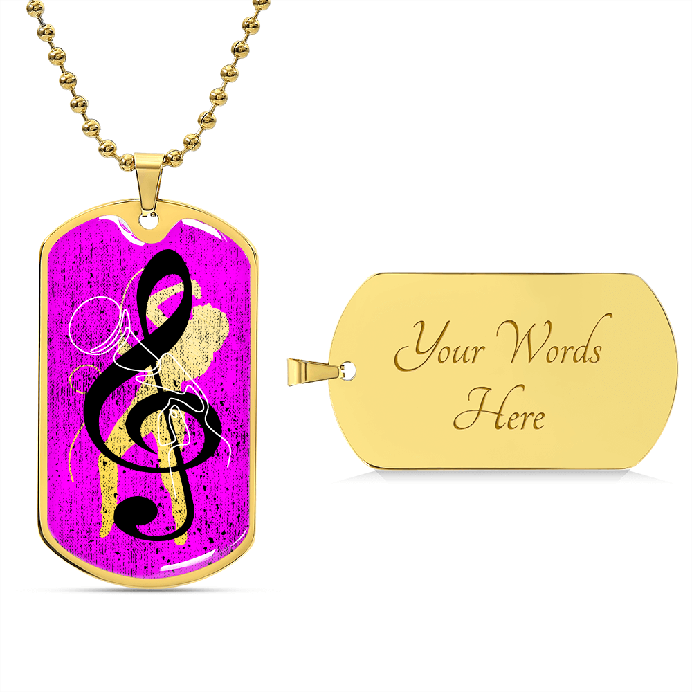 Dog Tag Necklace Pink | Female Singer Cutout | Mic | Black Clef