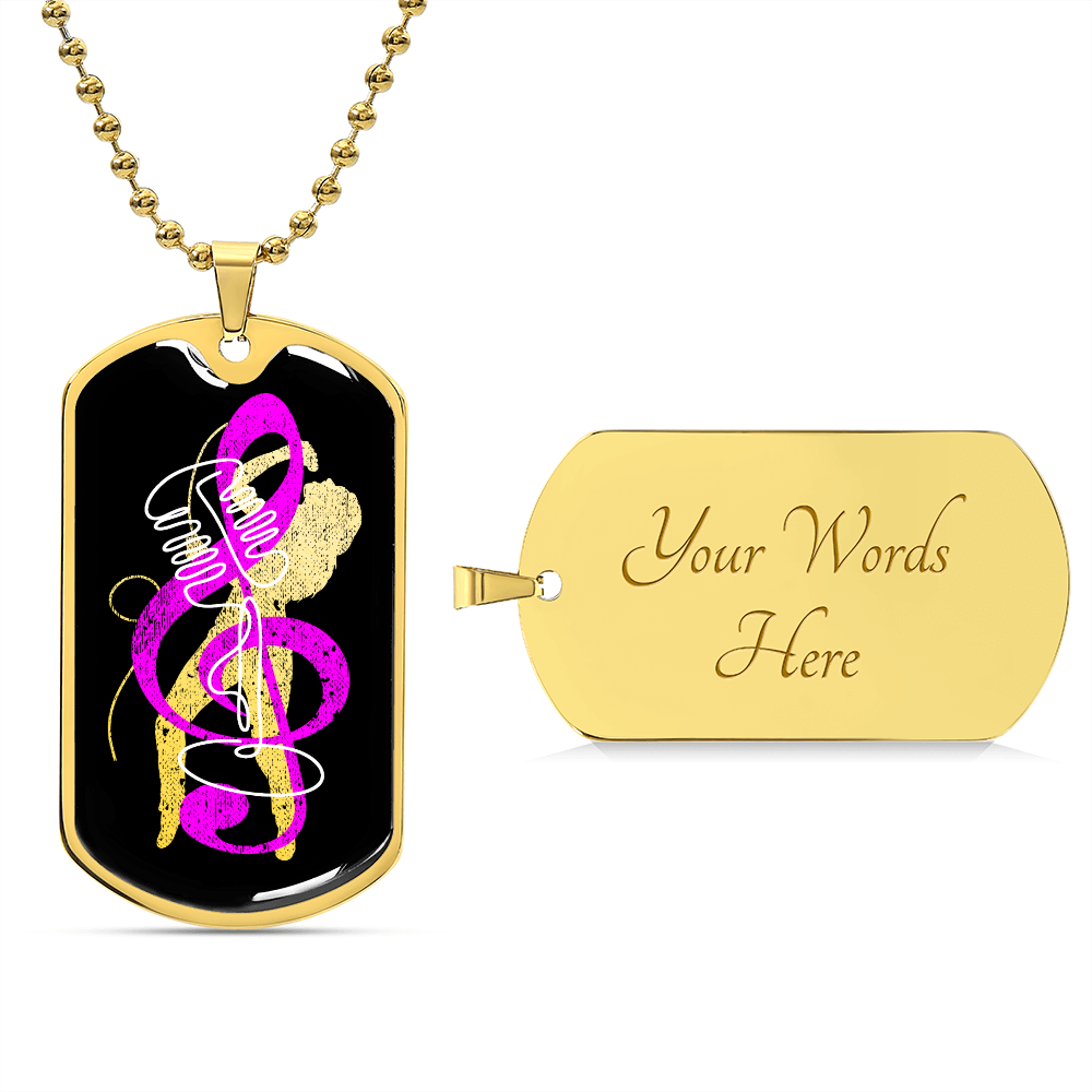 Dog Tag Necklace Black | Female Singer Cutout | Vintage mic | Pink Clef