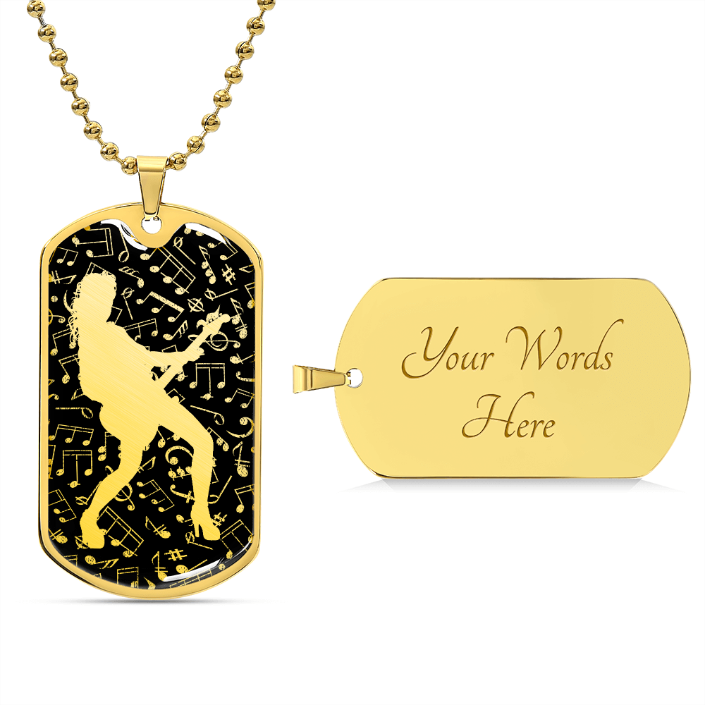 Dog Tag Necklace Black | Female Guitarist Cutout | Music Notes Cutout
