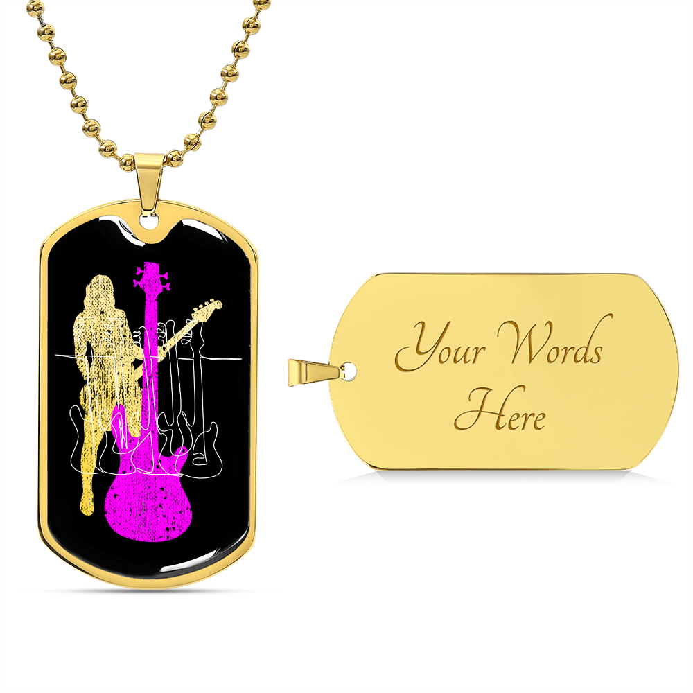 Dog Tag Necklace Black | Female Bassist Cutout | Bass Guitars | Pink Bass