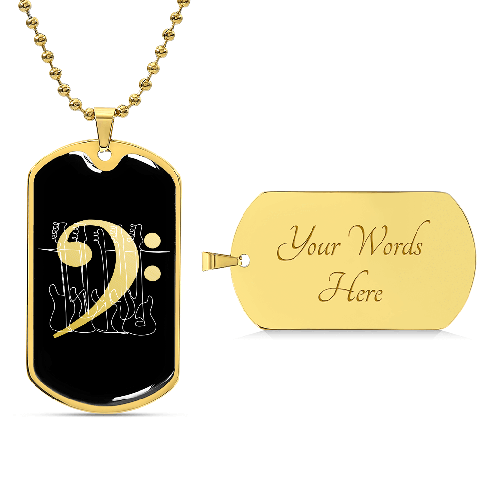 Dog Tag Necklace Black | Bass Clef Cutout | Basses