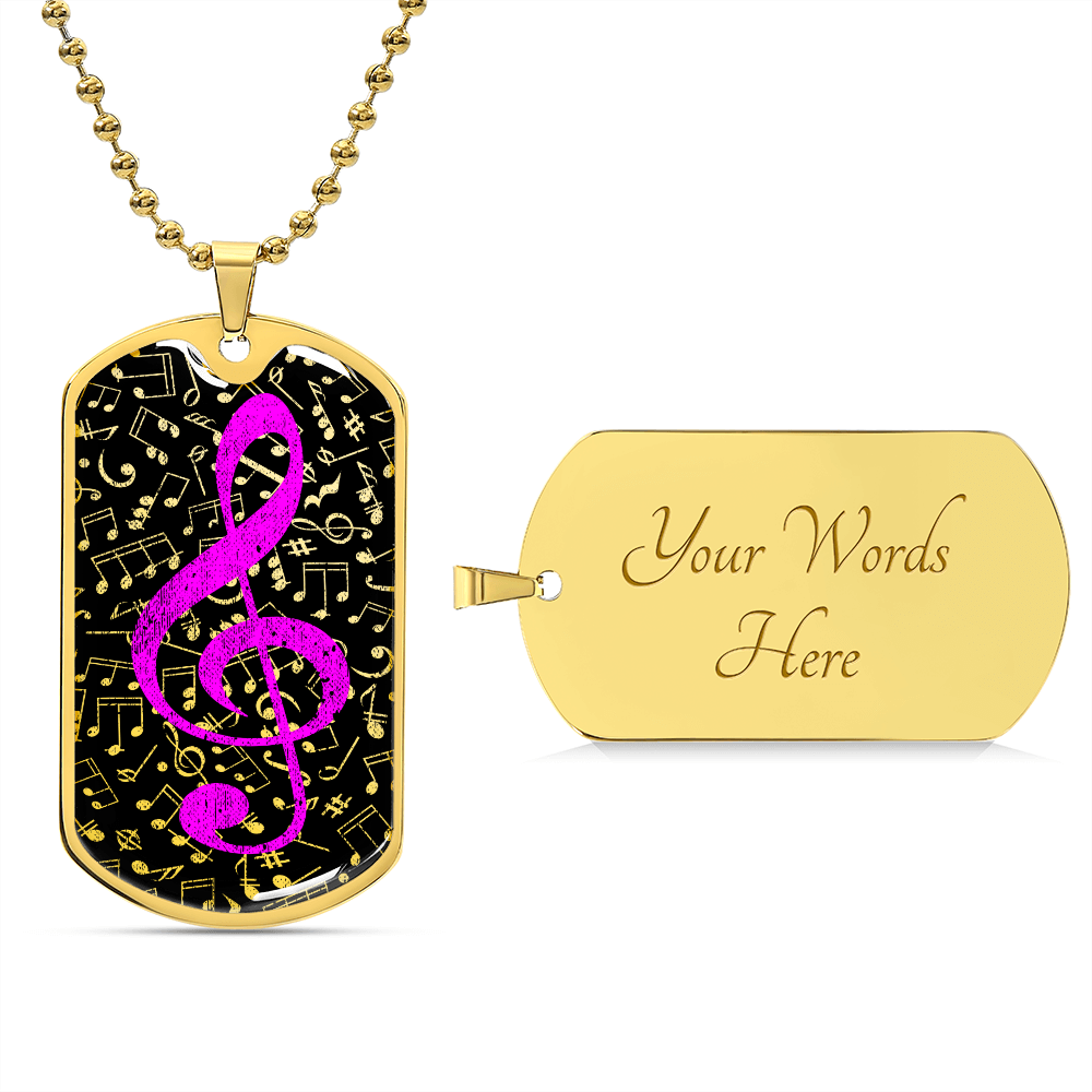 Dog Tag Necklace Black | Music Pattern Cutout | Pink Clef