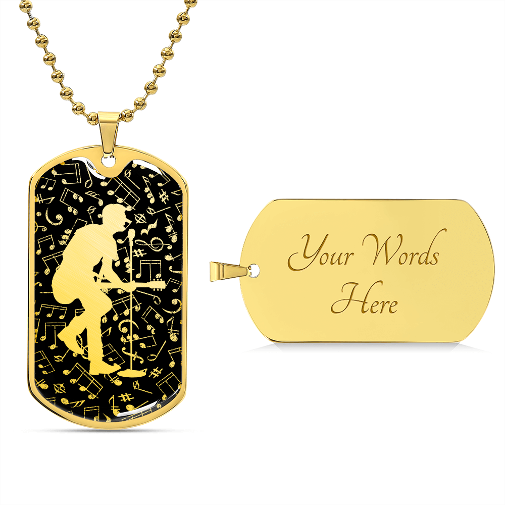 Dog Tag Necklace Black | Male Guitarist Cutout | Music Notes Cutout