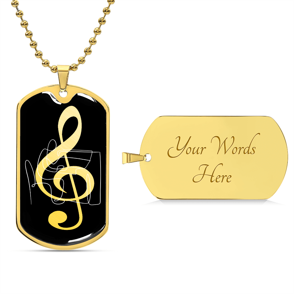Dog Tag Necklace Black | G-clef Cutout | Piano