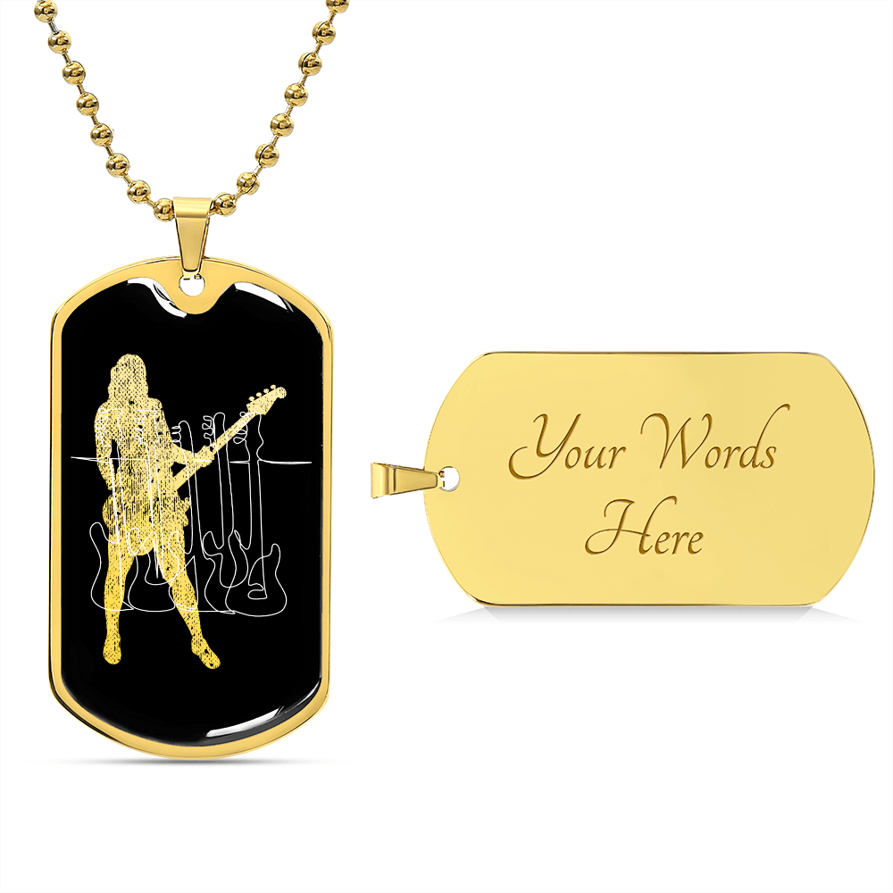 Dog Tag Necklace Black | Female Bassist Cutout | Bass Guitars Distressed