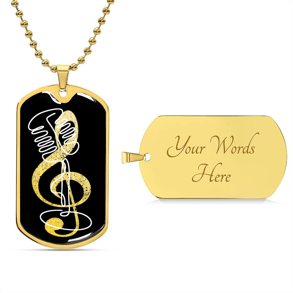 Dog Tag Necklace Black | G-clef Cutout | Vintage Mic