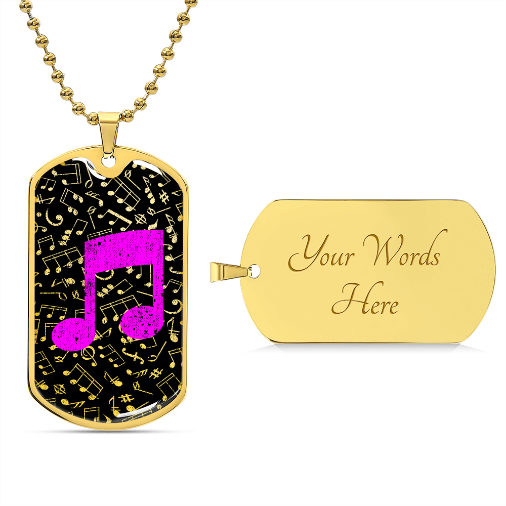 Dog Tag Necklace Black | Music Pattern Cutout | Pink Notes