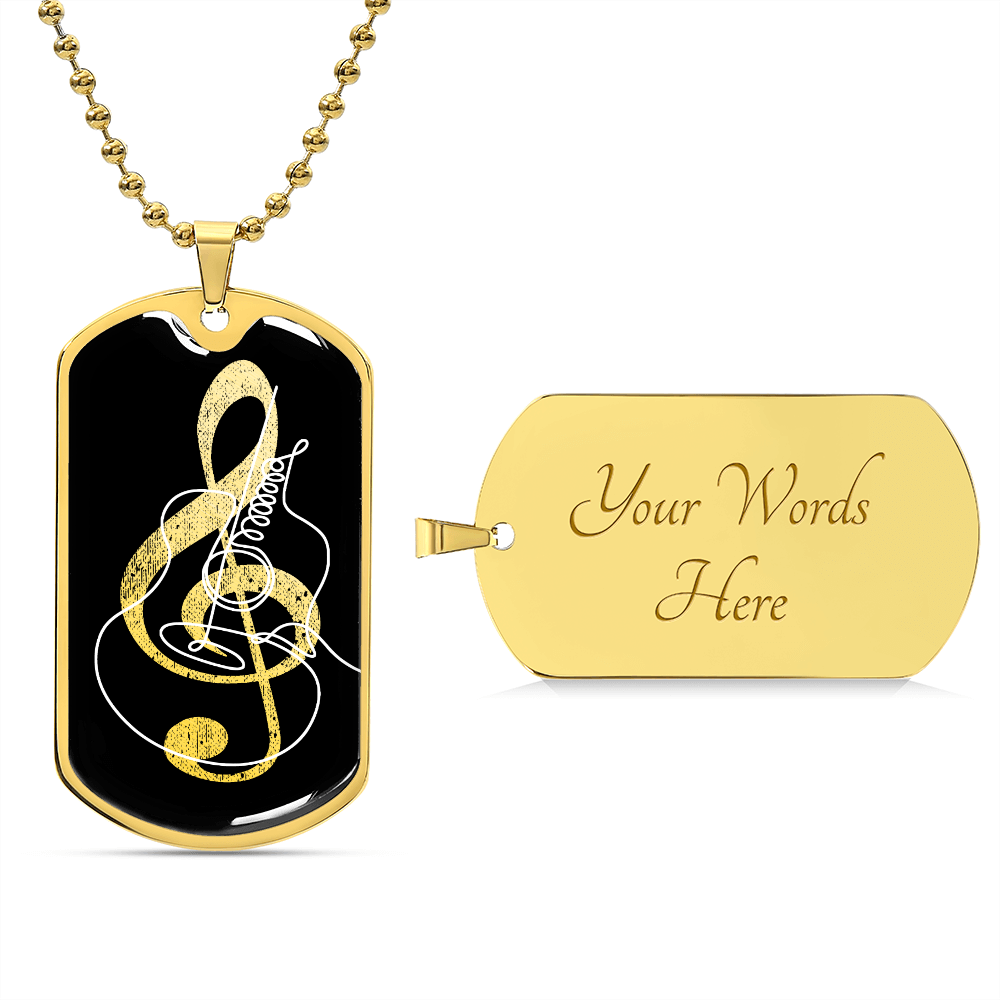 Dog Tag Necklace Black | G-clef Cutout | Guitar | Distressed
