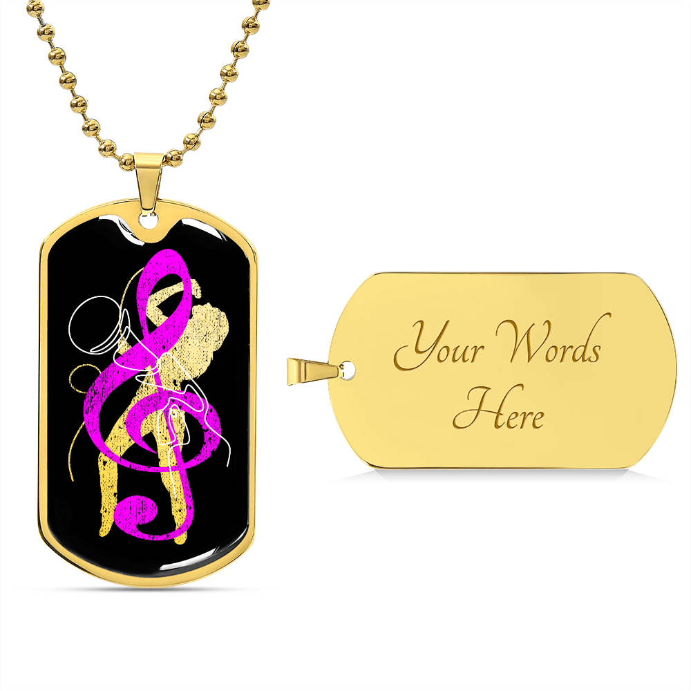 Dog Tag Necklace Black | Female Singer Cutout | Mic | Pink Clef