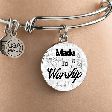 Made to Worship Silver Sheet Music | Bangle Circle Pendant | Drums | Gift for Drummer