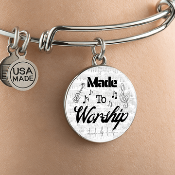 Made to Worship Silver Sheet Music | Bangle Circle Pendant | Bass Guitar | Gift for Bassist