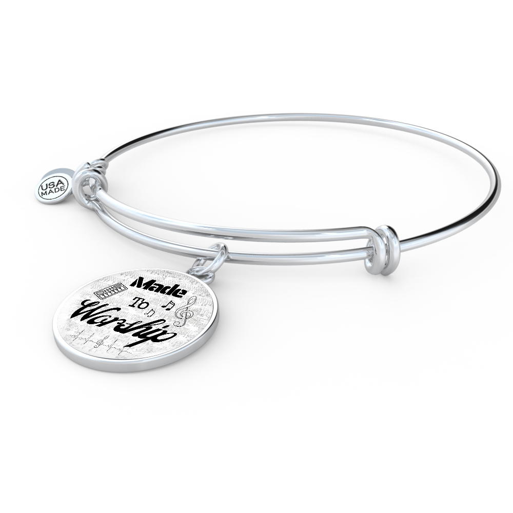 Made to Worship Silver Sheet Music | Bangle Circle Pendant | Piano Keys | Gift for Pianist