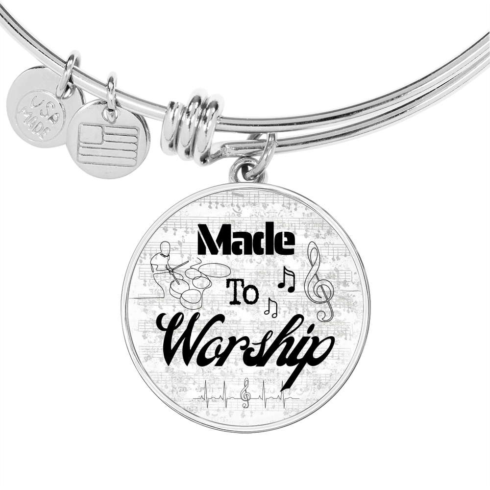 Made to Worship Silver Sheet Music | Bangle Circle Pendant | Drums | Gift for Drummer