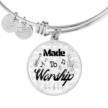 Made to Worship Silver Sheet Music | Bangle Circle Pendant | Bass Guitar | Gift for Bassist