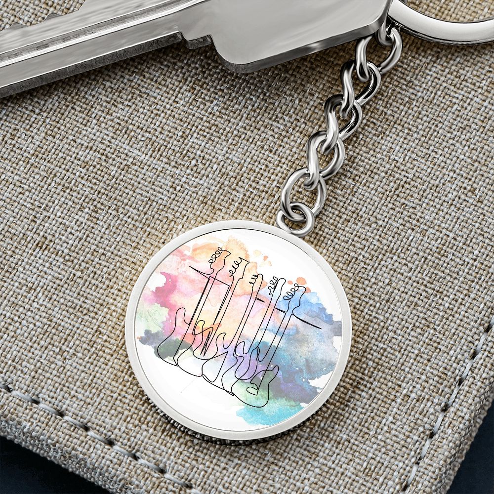 Bass Guitars Colorful | Circle Pendant Keychain | Gift for Bass Guitarist