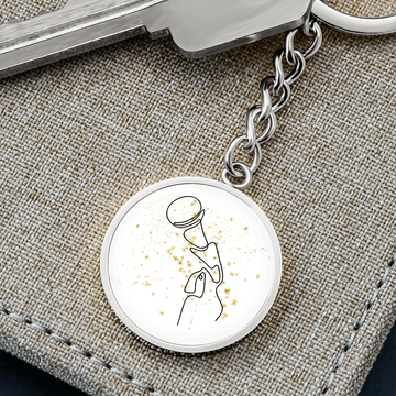 Microphone Gold Stars | Circle Pendant Keychain | Gift for Singer