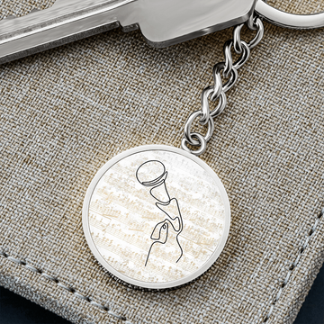 Microphone Sheet Music | Circle Pendant Keychain | Gift for Singer