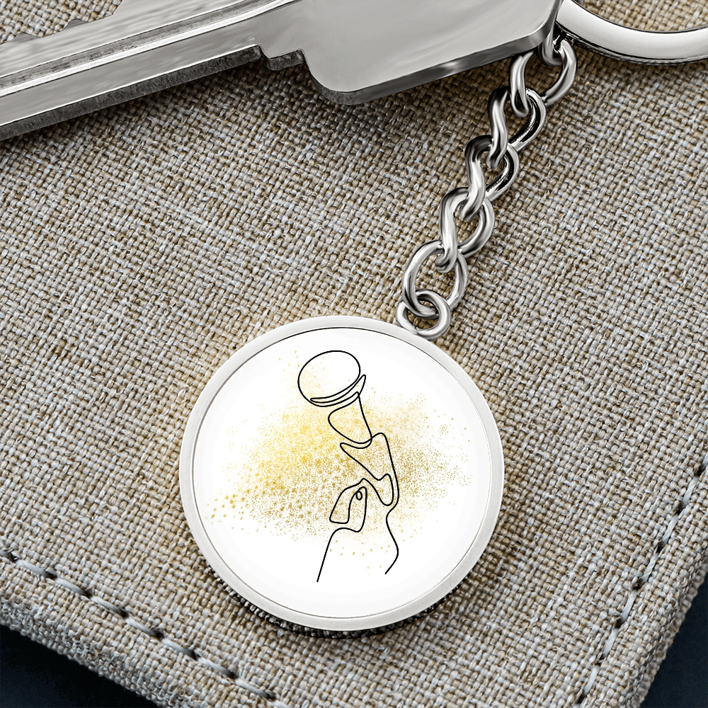 Microphone Gold Splatter | Circle Pendant Keychain | Gift for Singer