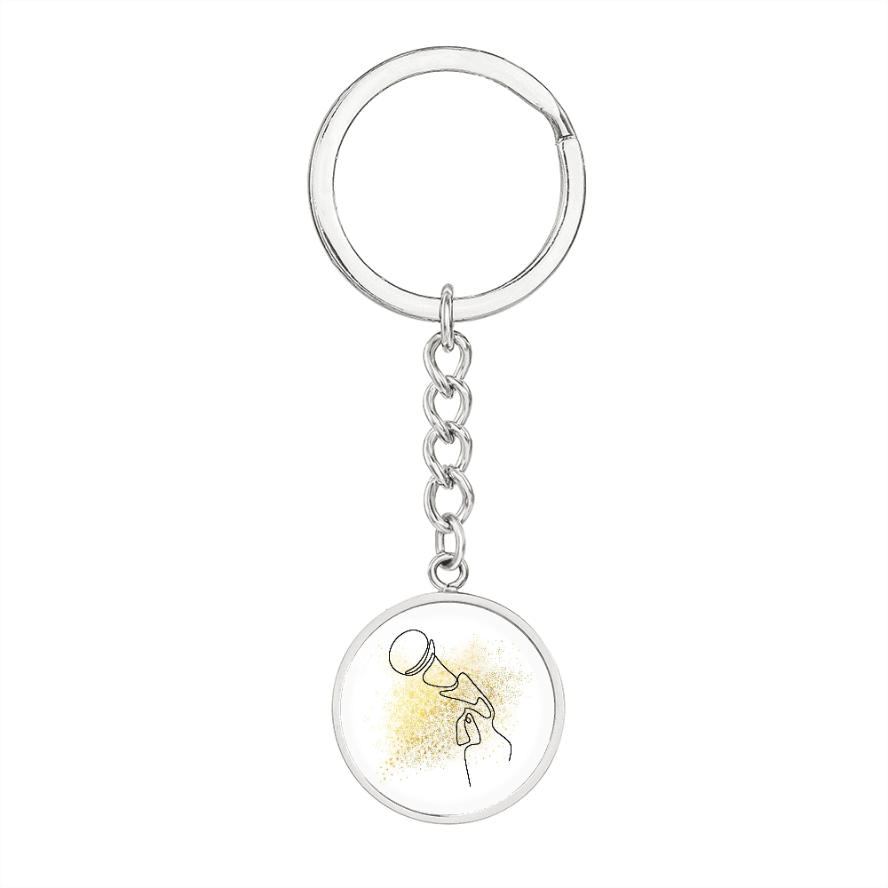 Microphone Gold Splatter | Circle Pendant Keychain | Gift for Singer