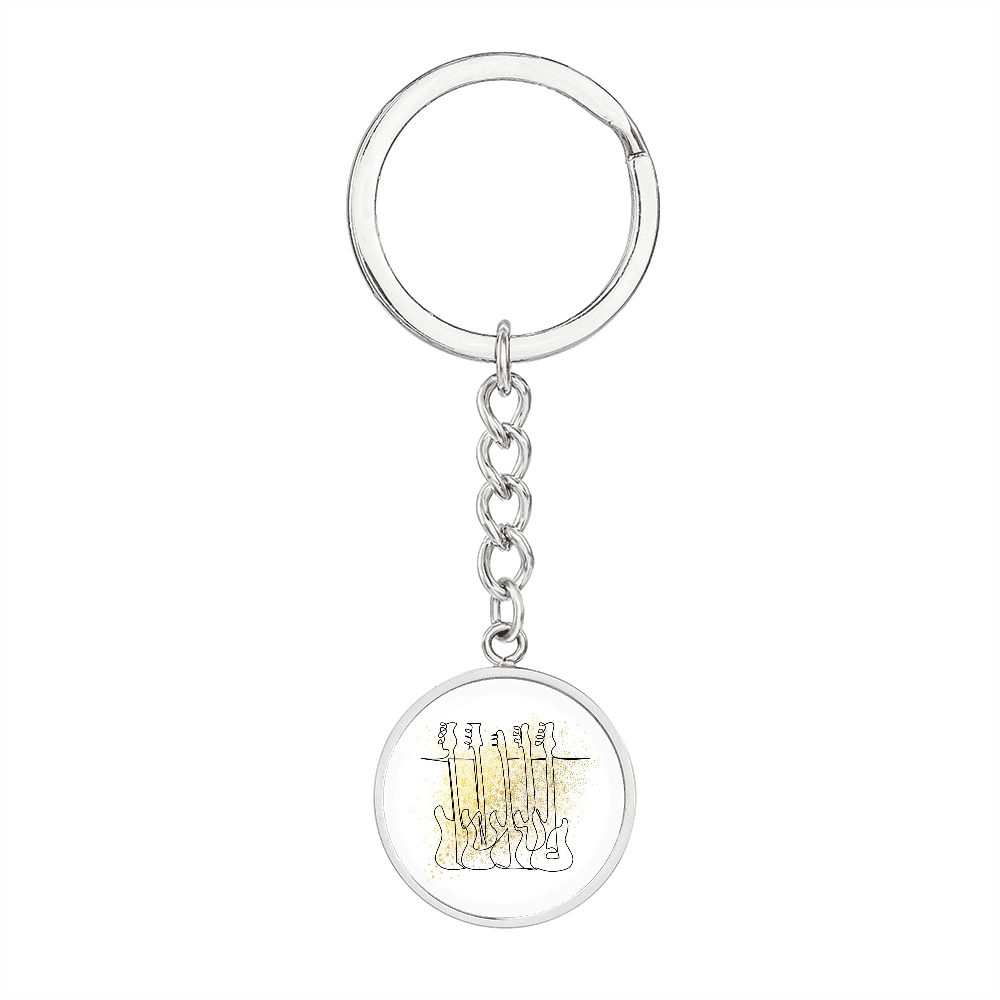 Bass Guitar Gold Splatter | Circle Pendant Keychain | Gift for Bassist - Givtz Back
