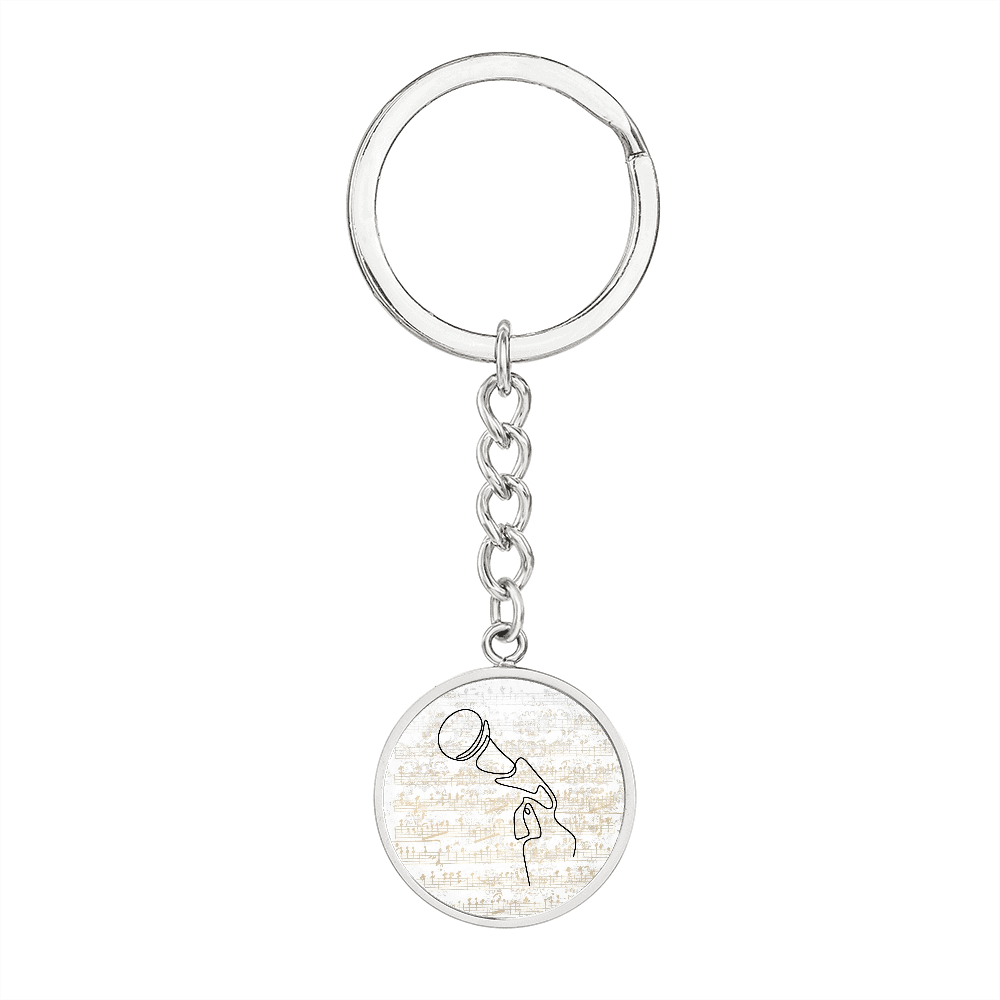 Microphone Sheet Music | Circle Pendant Keychain | Gift for Singer