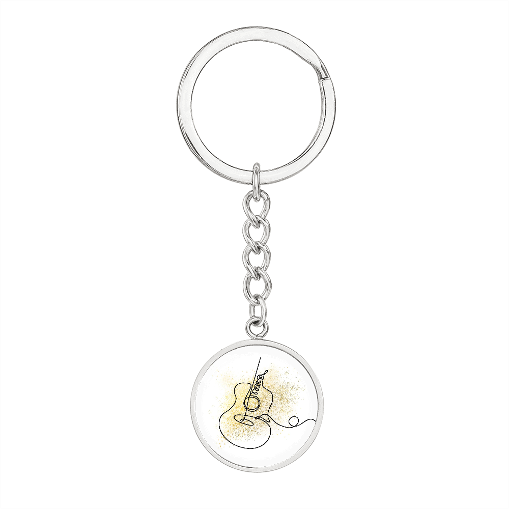 Acoustic Guitar Gold Splatter | Circle Pendant Keychain | Gift for Guitarist