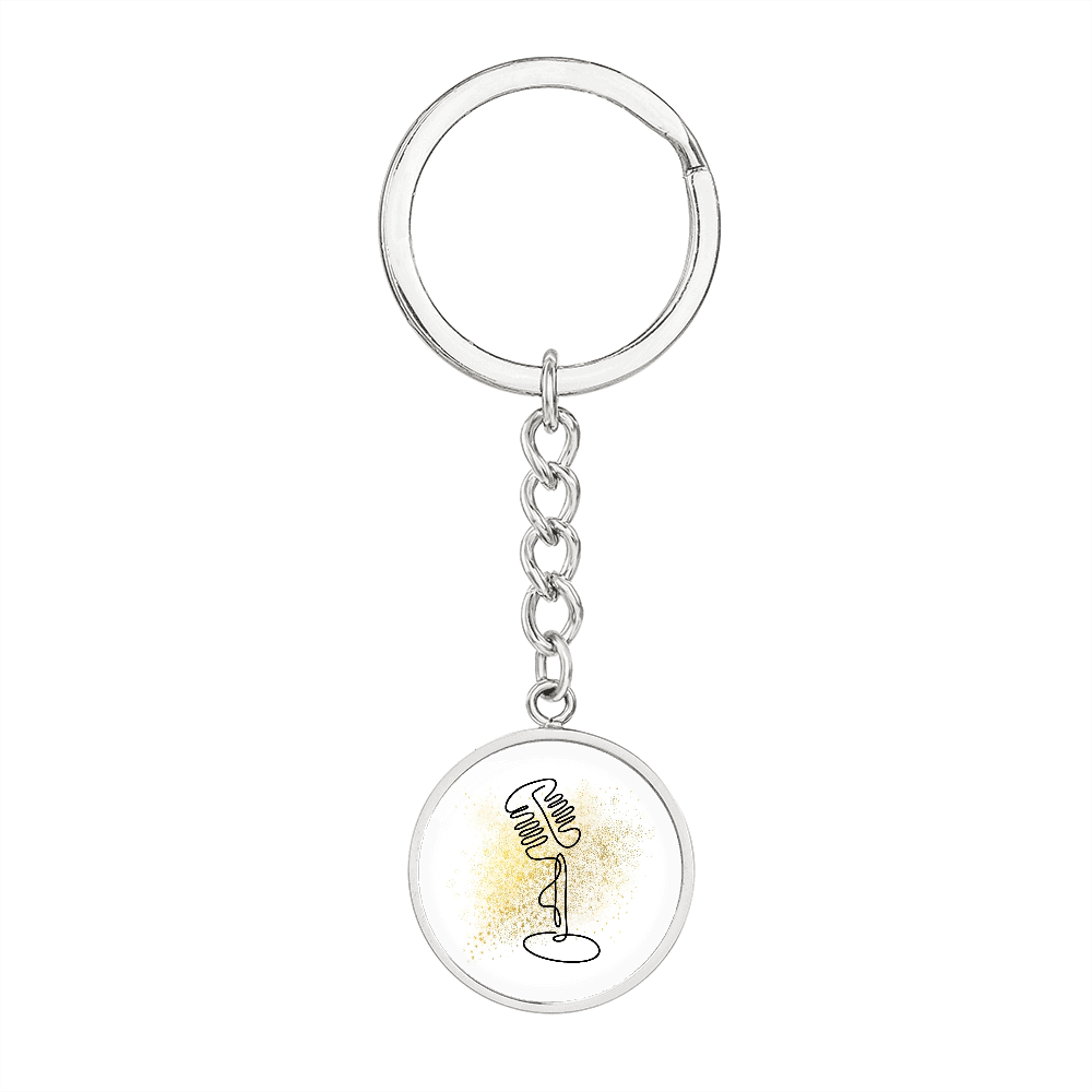 Vintage Microphone Gold Splatter | Circle Pendant Keychain | Gift for Singer