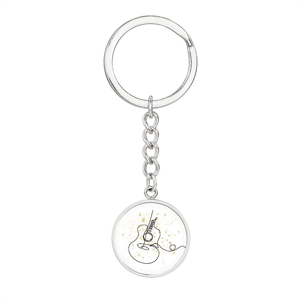 Acoustic Guitar Gold Stars | Circle Pendant Keychain | Gift for Guitarist