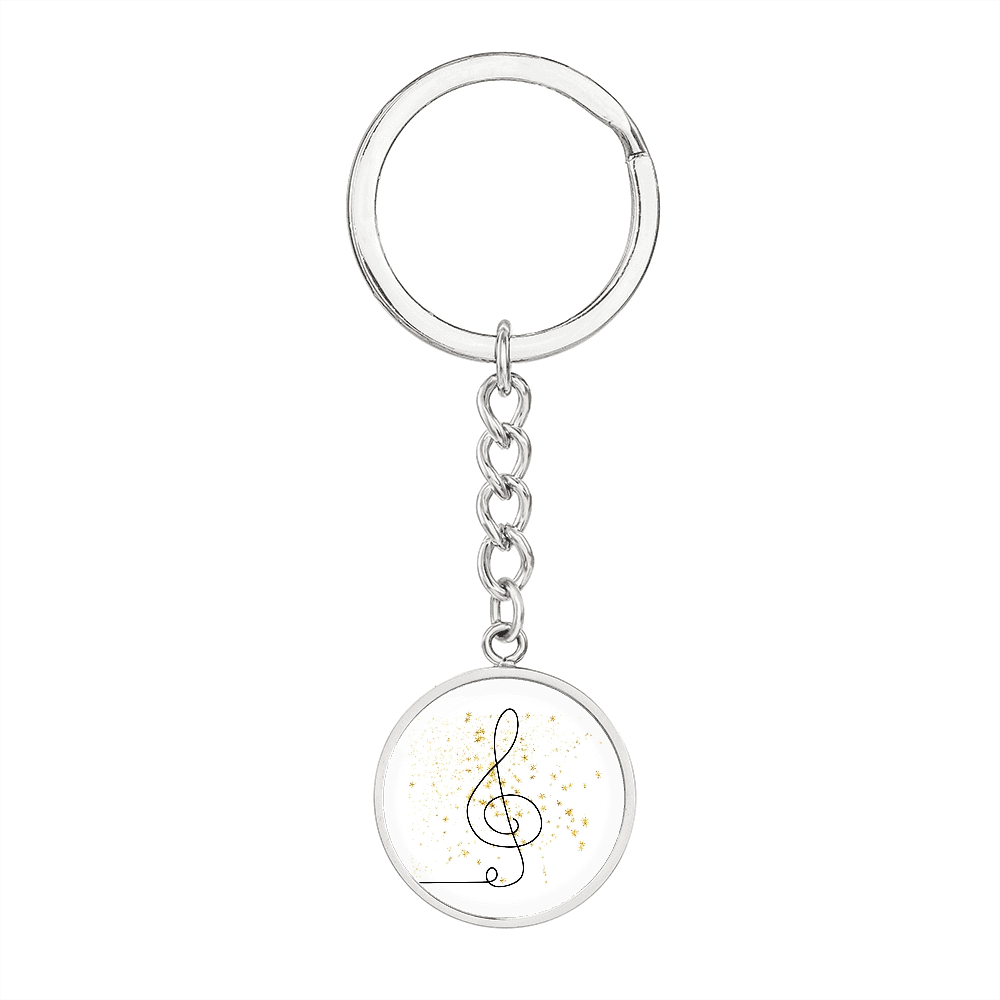 Music Clef Gold Stars | Circle Pendant Keychain | Gift for Musician