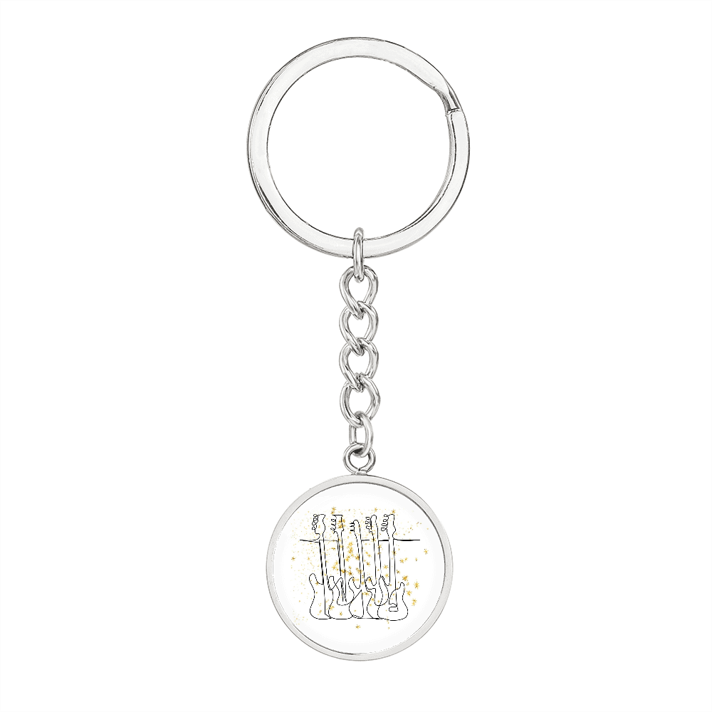 Bass Guitar Gold Stars | Circle Pendant Keychain | Gift for Bassist - Givtz Back