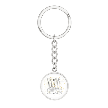 Bass Guitar Gold Stars | Circle Pendant Keychain | Gift for Bassist - Givtz Back