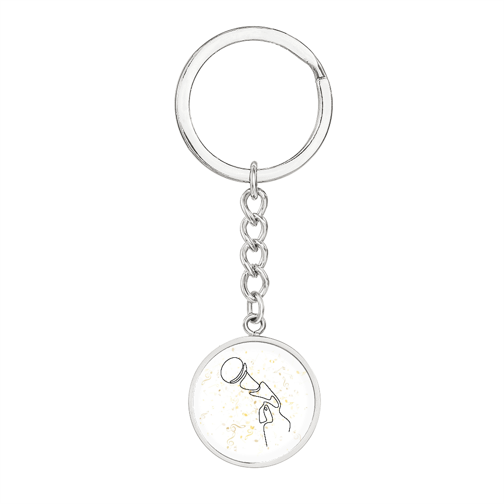 Microphone Music Notes | Circle Pendant Keychain | Gift for Singer