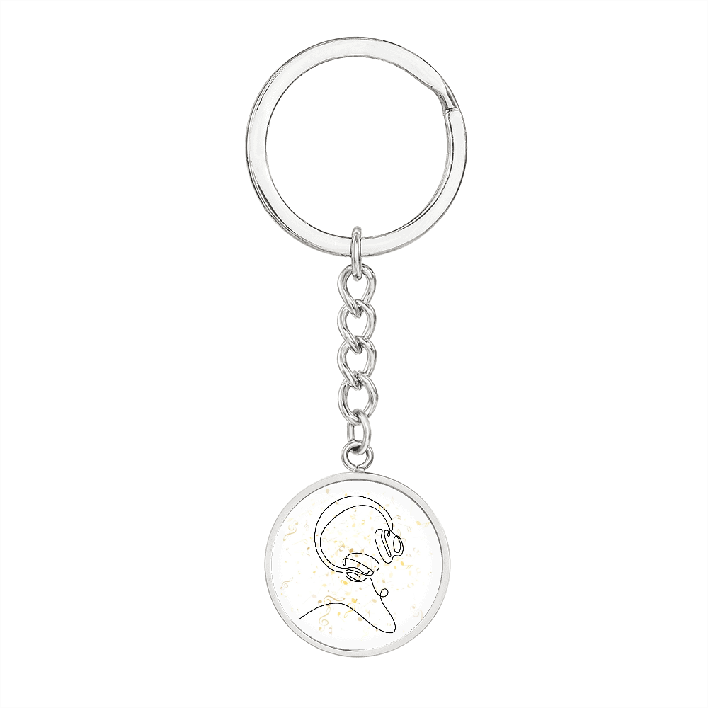 Head Phones Music Notes | Circle Pendant Keychain | Gift for Music Lover