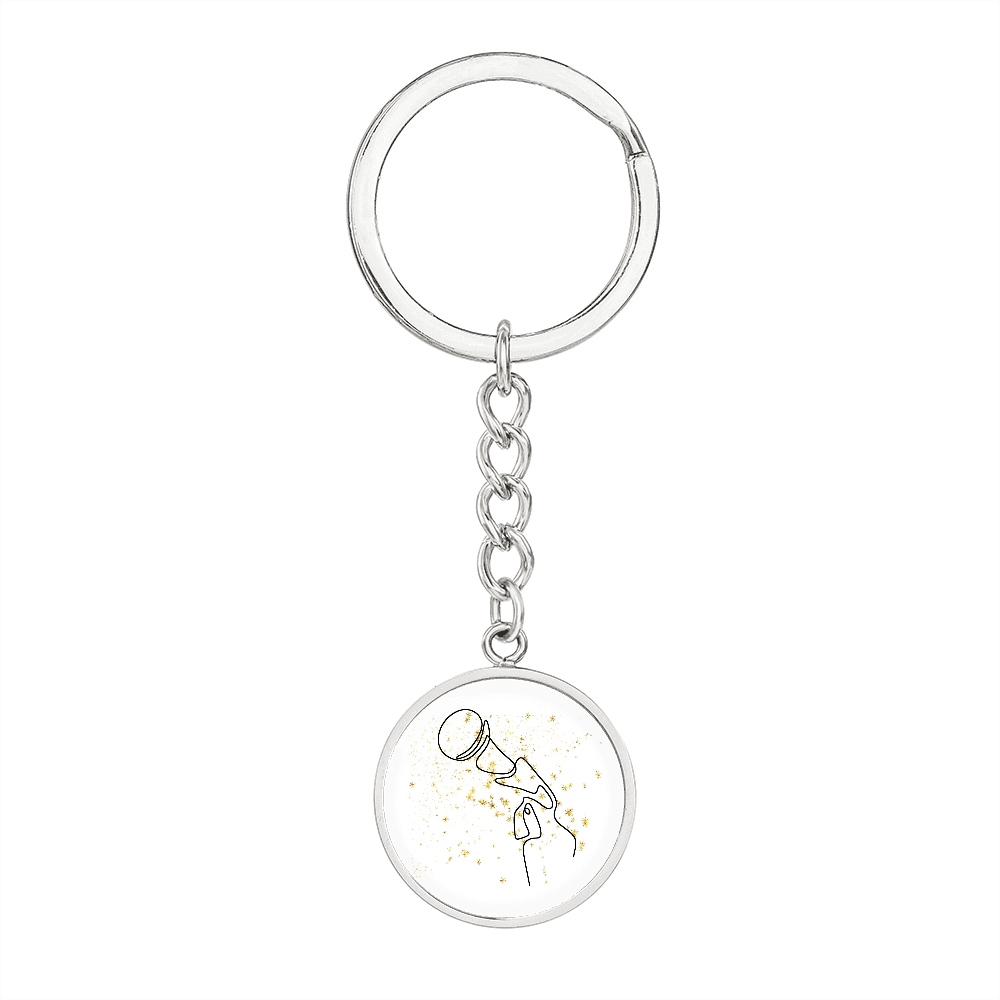 Microphone Gold Stars | Circle Pendant Keychain | Gift for Singer