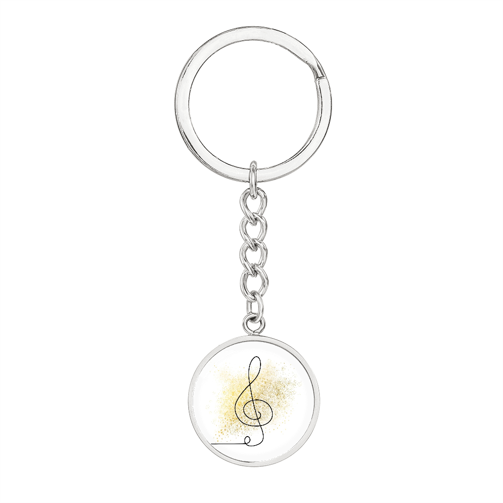 Music Clef Gold Splatter | Circle Pendant Keychain | Gift for Musician