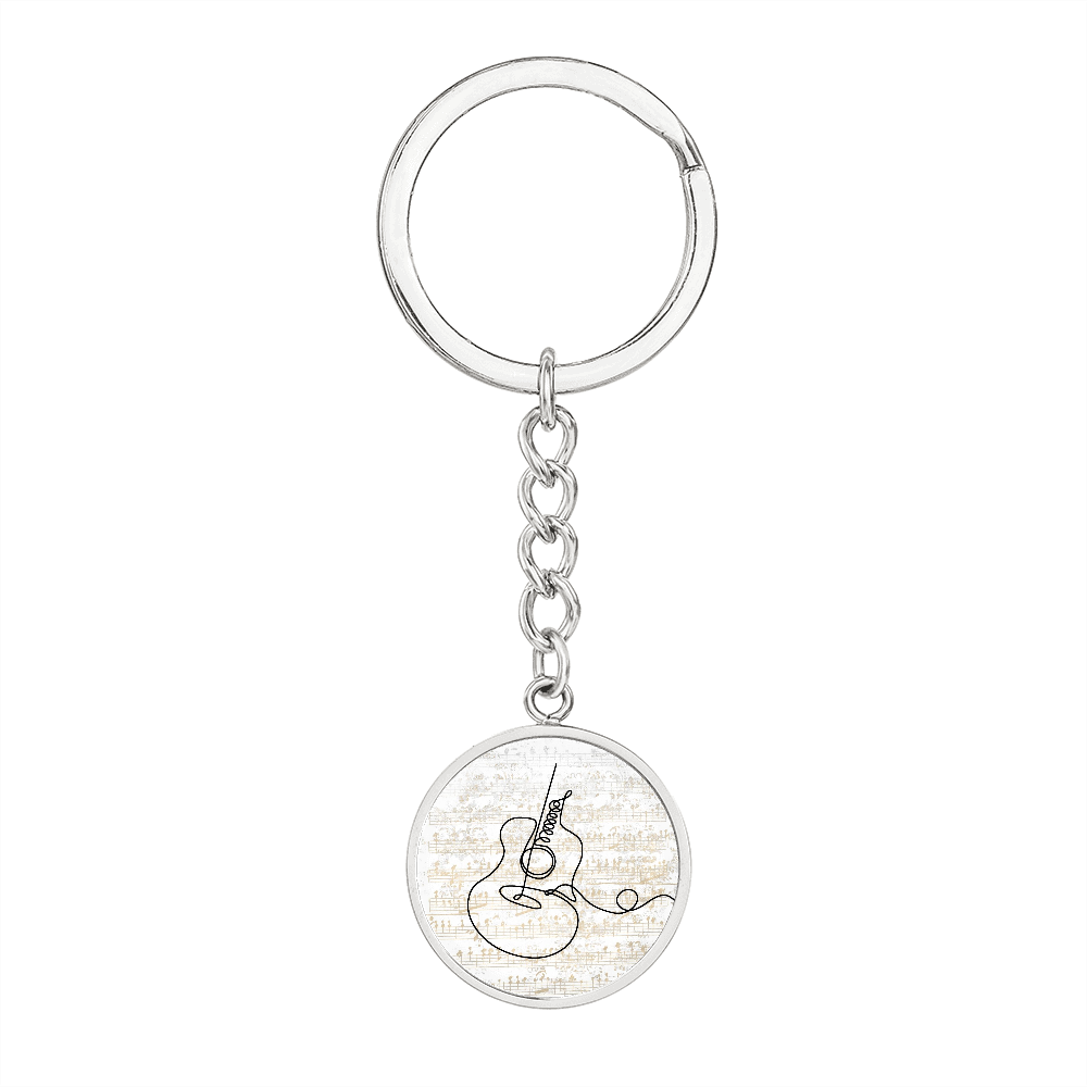Acoustic Guitar Sheet Music | Circle Pendant Keychain | Gift for Guitarist