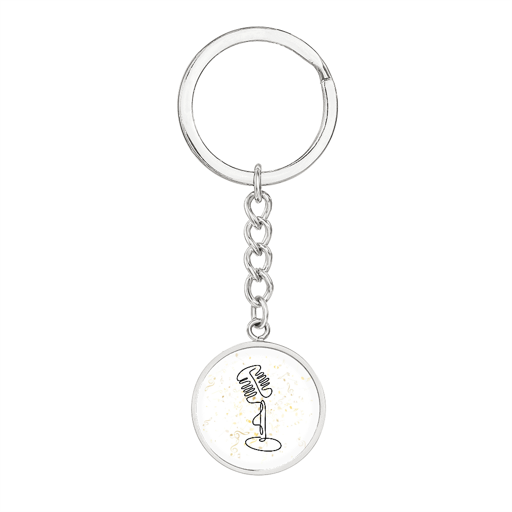 Vintage Microphone Music Notes | Circle Pendant Keychain | Gift for Singer