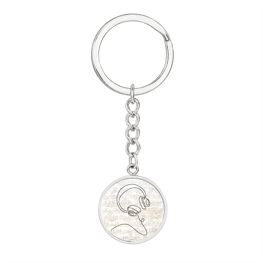 Head Phones Sheet Music | Circle Pendant Keychain | Gift for Music Lover