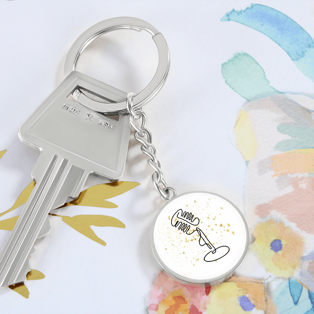 Vintage Microphone Gold Stars | Circle Pendant Keychain | Gift for Singer