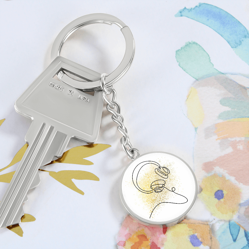 Head Phones Gold Splatter | Circle Pendant Keychain | Gift for Music Lover